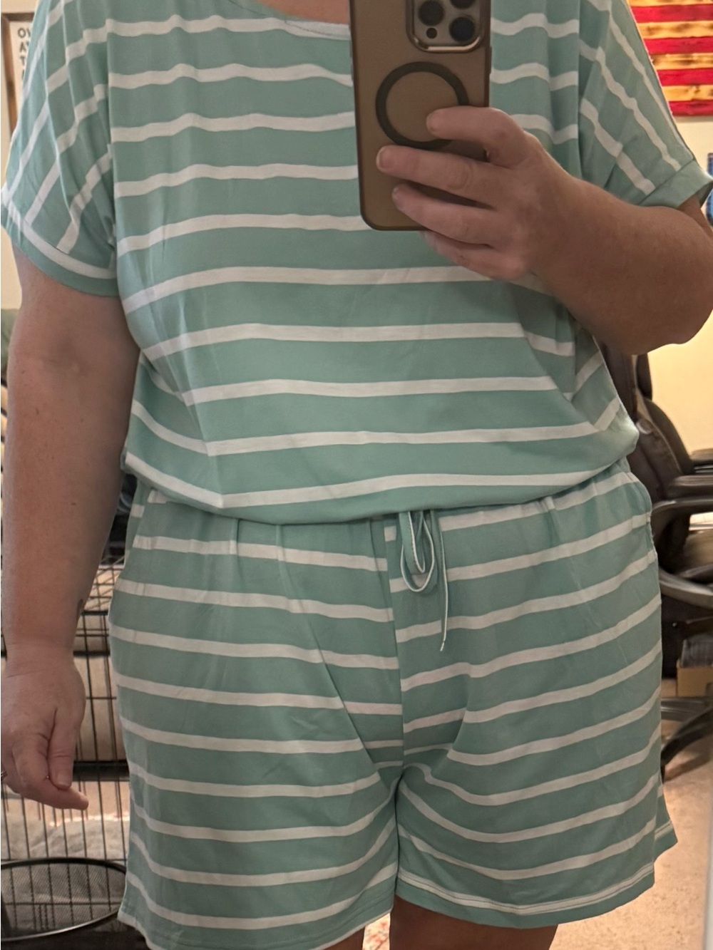 Striped Mint & White Short Jumpsuit Romper